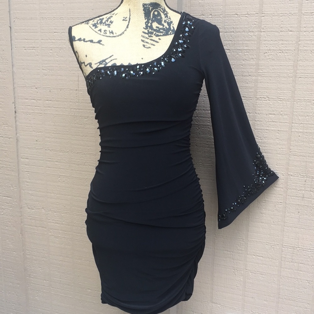 Sz S Taboo Black One Shoulder Sequined Dress
